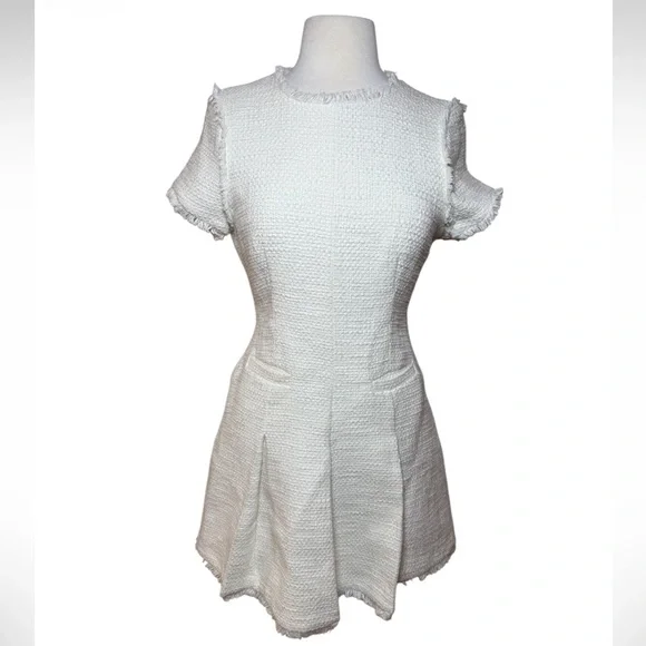 Cinq à Sept Nova Tweed Cream Fit & Flare Pleated Mini Dress-NWT Size 8